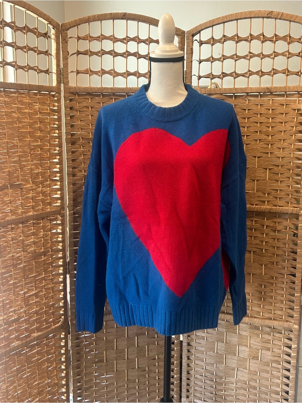 Nwt Pleasing Blue Sweater with Red Heart